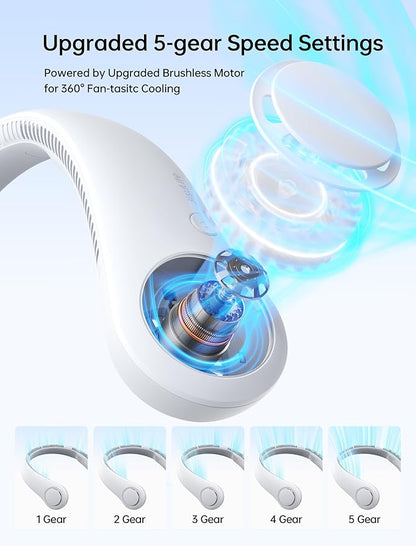 Rechargeable Portable Neck Fan, 5 Speeds, 4000 mAh Battery