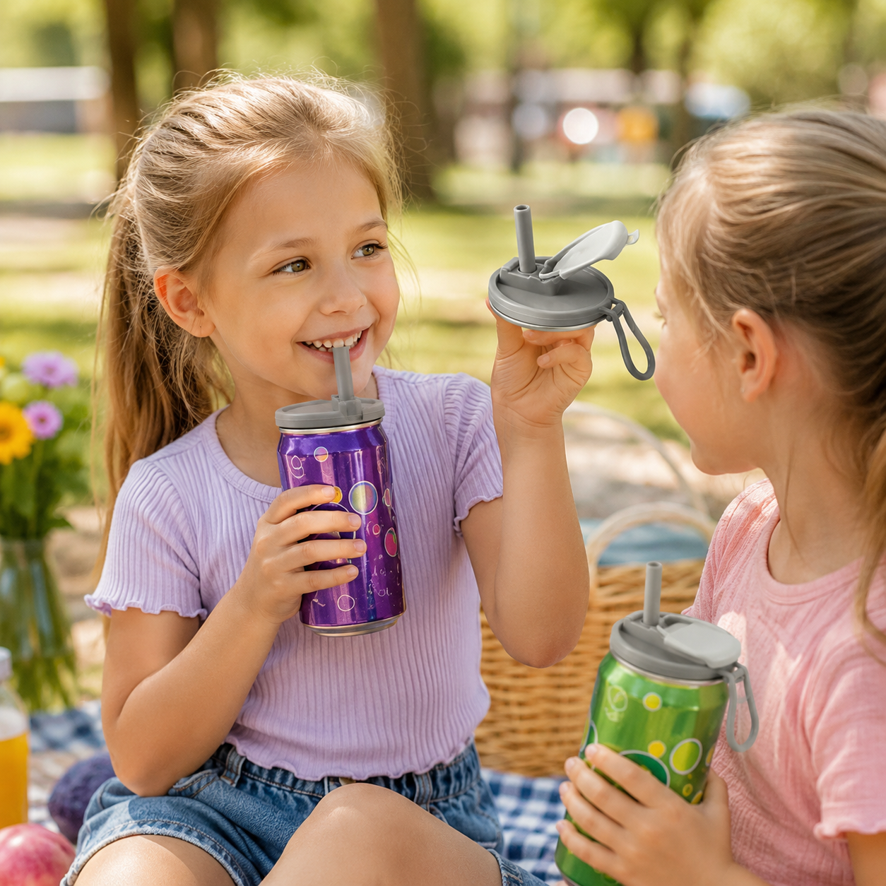 Grey Soda Can Lid with Straw – Reusable BPA-Free Drink Cover