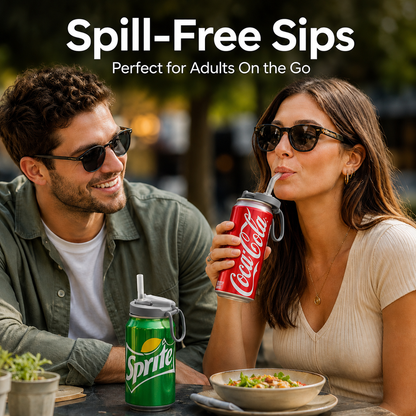 Grey Soda Can Lid with Straw – Reusable BPA-Free Drink Cover