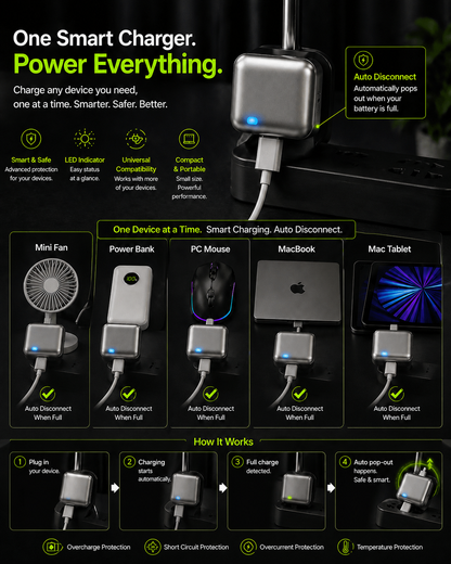 140W Auto-Disconnect Type C - Fast & Smart AI Recognition Charger with Full Charge Protection