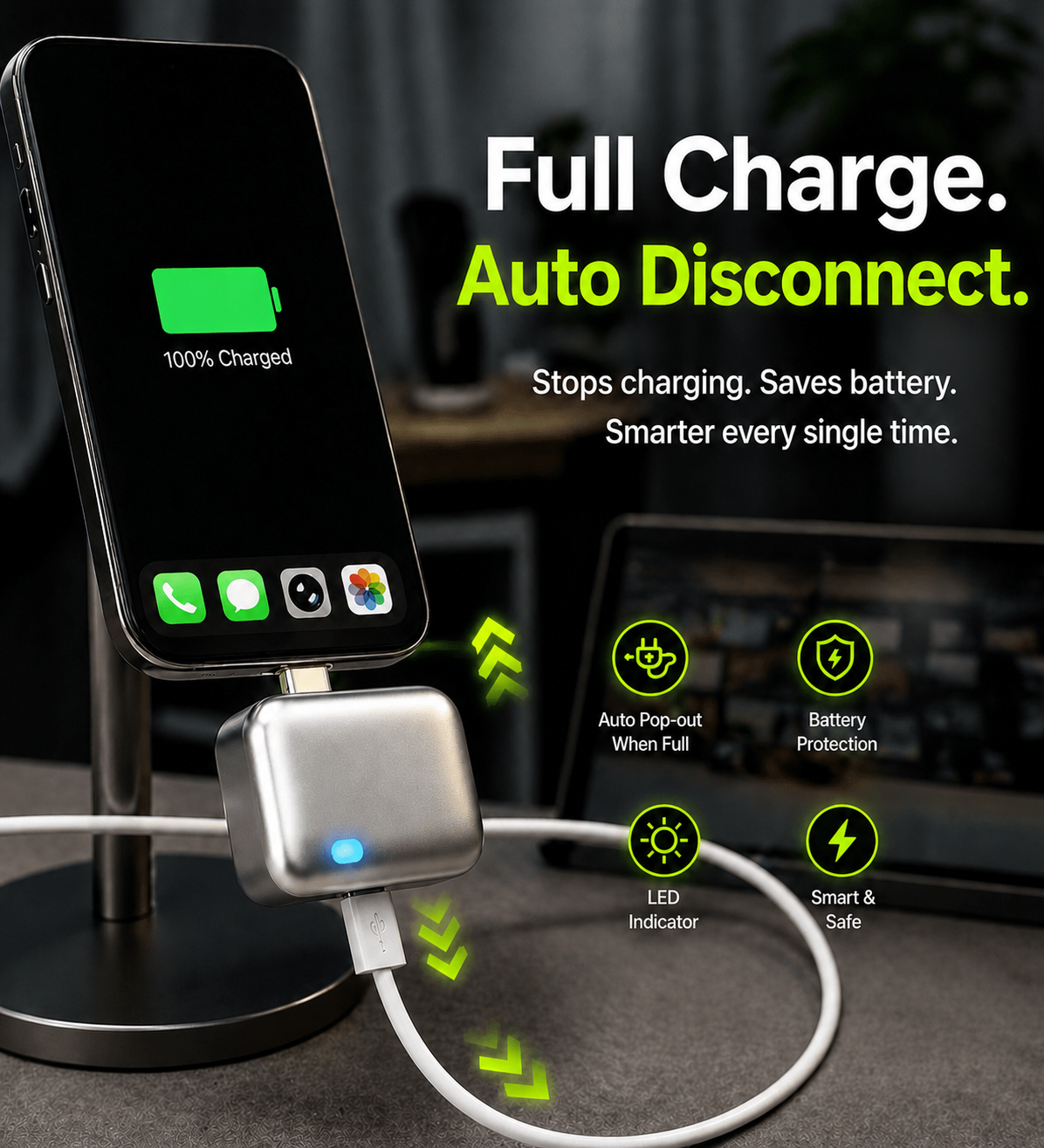 140W Auto-Disconnect Type C - Fast & Smart AI Recognition Charger with Full Charge Protection